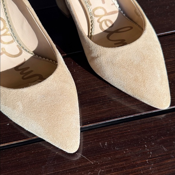 Sam Edelman Tatiana Oatmeal Suede Block Heels SE Signature Logo Block Heels Sz 9 - Picture 16 of 16